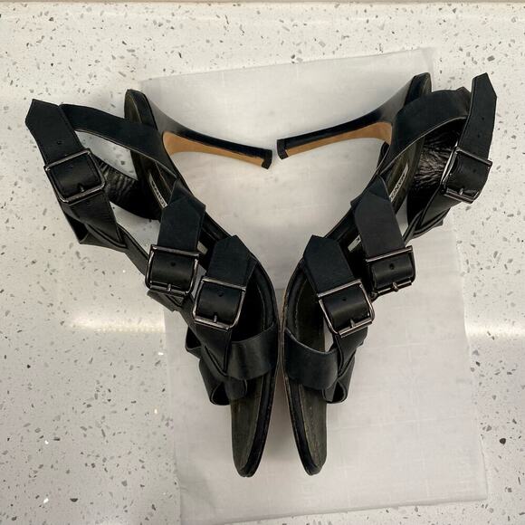 Manolo Blahnik Leather Gladiator Sandals Stiletto Heels Black 40.5 Multistrap - Picture 10 of 14